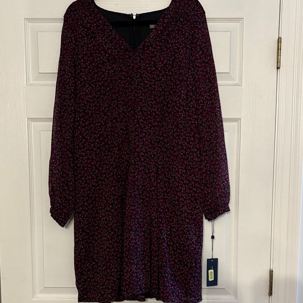 Tommy Hilfiger Burgundy Floral V-Neck Long Sleeve Dress